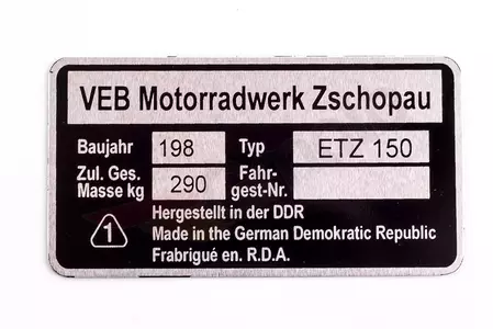 Tabliczka znamionowa ETZ 150 - 91180