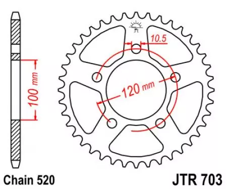 JT bakre kedjehjul JTR703.44, 44z storlek 520-2
