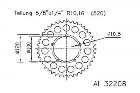 JT aluminiumskædehjul bagpå 51-32208-47, 47Z, størrelse 520