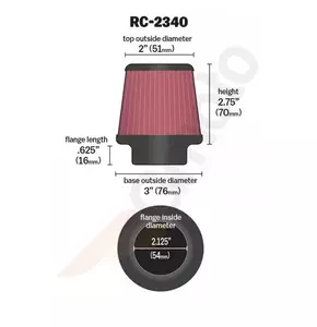 K&N RC-2340 55 mm kónický pretekársky vzduchový filter-4